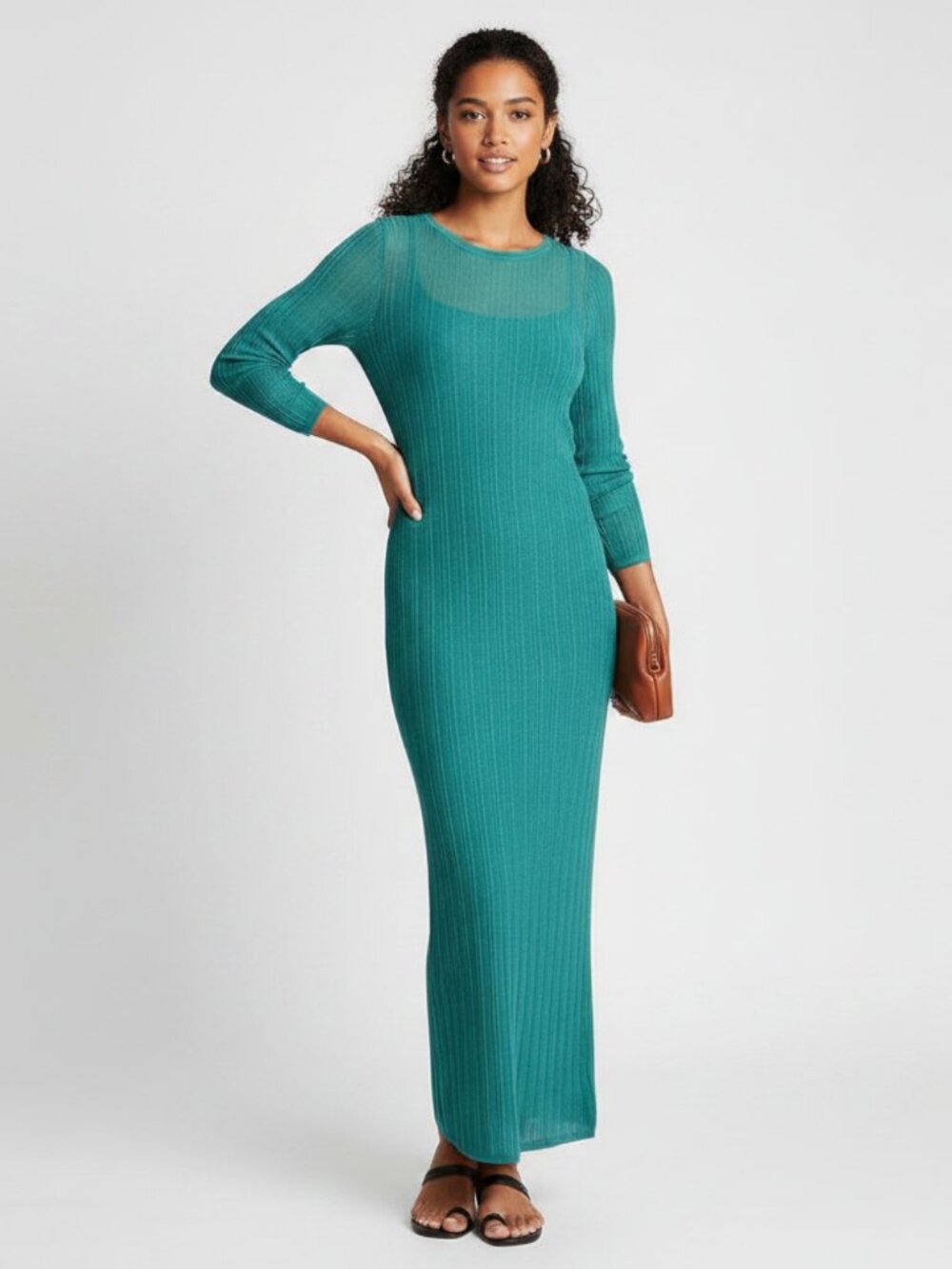 Future Collective With Jenny K. Lopez Teal Ribbed Long Sleeve Dress XXS